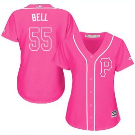 Wholesale Cheap Pirates #55 Josh Bell Pink Fashion Women\'s Stitched MLB Jersey