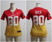 Wholesale Cheap Nike 49ers #80 Jerry Rice Red/Gold Women's Stitched NFL Elite Fadeaway Fashion Jersey
