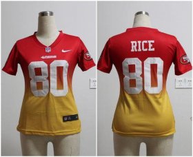 Wholesale Cheap Nike 49ers #80 Jerry Rice Red/Gold Women\'s Stitched NFL Elite Fadeaway Fashion Jersey