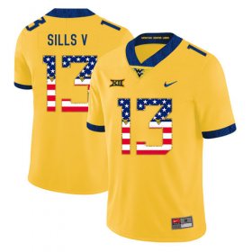 Wholesale Cheap West Virginia Mountaineers 13 David Sills V Yellow USA Flag College Football Jersey