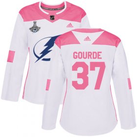 Cheap Adidas Lightning #37 Yanni Gourde White/Pink Authentic Fashion Women\'s 2020 Stanley Cup Champions Stitched NHL Jersey