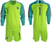 Wholesale Cheap France #1 LLORIS Green Goalkeeper Long Sleeves Soccer Country Jersey