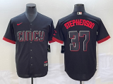 Wholesale Cheap Men's Cincinnati Reds #37 Tyler Stephenson Black 2023 City Connect Cool Base Stitched Jersey
