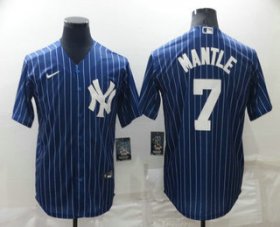 Wholesale Cheap Men\'s New York Yankees #7 Mickey Mantle Navy Blue Pinstripe Stitched MLB Cool Base Nike Jersey