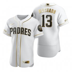 Wholesale Cheap San Diego Padres #13 Manny Machado White Nike Men\'s Authentic Golden Edition MLB Jersey