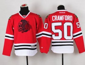 Wholesale Cheap Blackhawks #50 Corey Crawford Red(Red Skull) Stitched Youth NHL Jersey