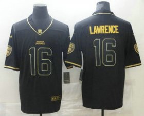 Wholesale Cheap Men\'s Jacksonville Jaguars #16 Trevor Lawrence Black Golden Edition Stitched NFL Nike Limited Jersey