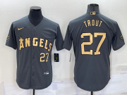 Wholesale Men's Los Angeles Angels #27 Mike Trout Number Grey 2022 All Star Stitched Cool Base Nike Jersey