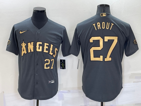 Wholesale Men\'s Los Angeles Angels #27 Mike Trout Number Grey 2022 All Star Stitched Cool Base Nike Jersey