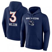 Cheap Men's Denver Broncos #3 Russell Wilson Navy Team Wordmark Name & Number Pullover Hoodie