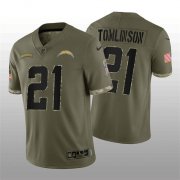 Wholesale Cheap Men's Los Angeles Chargers #21 LaDainian Tomlinson 2022 Olive Salute To Service Limited Stitched Jersey