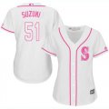 Wholesale Cheap Mariners #51 Ichiro Suzuki White/Pink Fashion Women's Stitched MLB Jersey