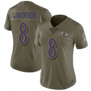 Wholesale Cheap Nike Ravens #8 Lamar Jackson Olive Women's Stitched NFL Limited 2017 Salute to Service Jersey