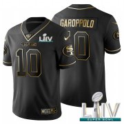 Wholesale Cheap San Francisco 49ers #10 Jimmy Garoppolo Men's Nike Black Golden Super Bowl LIV 2020 Limited NFL 100 Jersey