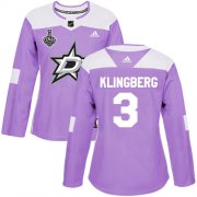 Cheap Adidas Stars #3 John Klingberg Purple Authentic Fights Cancer Women's 2020 Stanley Cup Final Stitched NHL Jersey