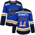 Wholesale Cheap Adidas Blues #17 Jaden Schwartz Blue Home Authentic USA Flag Women's Stitched NHL Jersey