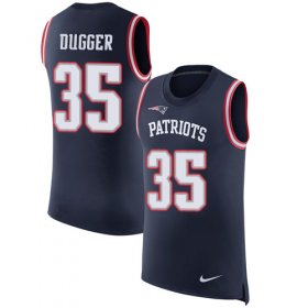 Wholesale Cheap Nike Patriots #35 Kyle Dugger Navy Blue Team Color Men\'s Stitched NFL Limited Rush Tank Top Jersey