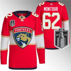 Wholesale Cheap Men\'s Florida Panthers #62 Brandon Montour Red 2023 Stanley Cup Final Stitched Jersey