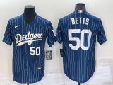 Wholesale Cheap Men's Los Angeles Dodgers #50 Mookie Betts Number Navy Blue Pinstripe Stitched MLB Cool Base Nike Jersey