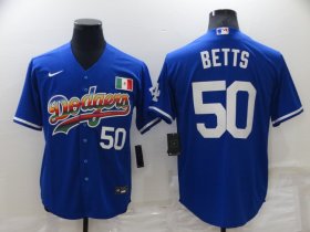 Wholesale Cheap Men\'s Los Angeles Dodgers #50 Mookie Betts Blue Mexico Cool Base Nike Jersey