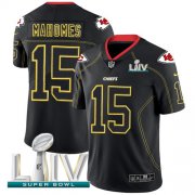Wholesale Cheap Nike Chiefs #15 Patrick Mahomes Lights Out Black Super Bowl LIV 2020 Men's Stitched NFL Limited Rush Jersey