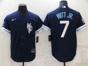 Wholesale Cheap Men\'s Kansas City Royals #7 Bobby Witt Jr. 2022 Navy City Connect Cool Base Stitched Jersey