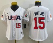 Cheap Women's USA Baseball #15 Bobby Witt Jr Number 2023 White World Classic Replica Stitched Jersey