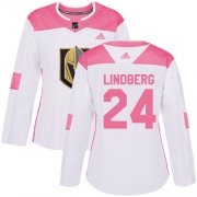 Wholesale Cheap Adidas Golden Knights #24 Oscar Lindberg White/Pink Authentic Fashion Women's Stitched NHL Jersey