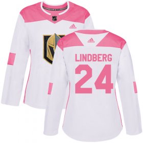 Wholesale Cheap Adidas Golden Knights #24 Oscar Lindberg White/Pink Authentic Fashion Women\'s Stitched NHL Jersey