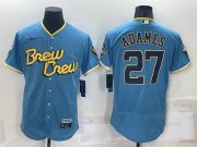 Wholesale Cheap Men's Milwaukee Brewers #27 Willy Adames 2022 Powder Blue City Connect Flex Base Stitched Jersey