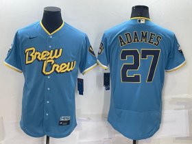 Wholesale Cheap Men\'s Milwaukee Brewers #27 Willy Adames 2022 Powder Blue City Connect Flex Base Stitched Jersey