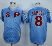 Wholesale Cheap Mitchell And Ness 1984 Phillies #8 Juan Samuel Blue Throwback Stitched MLB Jersey