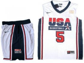 Wholesale Cheap USA Basketball Retro 1992 Olympic Dream Team 5 Kevin Durant White Basketball Suit
