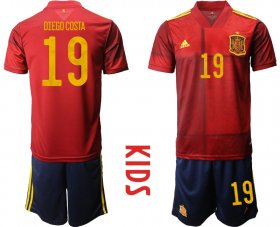 Wholesale Cheap Youth 2021 European Cup Spain home red 19 Soccer Jersey