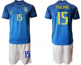 Wholesale Cheap Men 2020-2021 Season National team Brazil away blue 15 Soccer Jersey