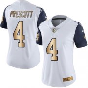 Wholesale Cheap Nike Cowboys #4 Dak Prescott White Women's Stitched NFL Limited Gold Rush Jersey