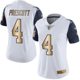 Wholesale Cheap Nike Cowboys #4 Dak Prescott White Women\'s Stitched NFL Limited Gold Rush Jersey