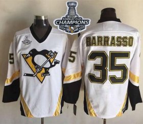 Wholesale Cheap Penguins #35 Tom Barrasso White CCM Throwback 2017 Stanley Cup Finals Champions Stitched NHL Jersey