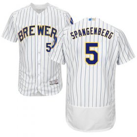 Wholesale Cheap Brewers #5 Cory Spangenberg White Strip Flexbase Authentic Collection Stitched MLB Jersey