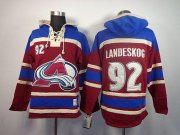 Wholesale Cheap Avalanche #92 Gabriel Landeskog Red Sawyer Hooded Sweatshirt Stitched NHL Jersey