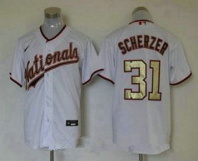 Wholesale Cheap Men\'s Washington Nationals #31 Max Scherzer White Gold Stitched MLB Cool Base Nike Jersey