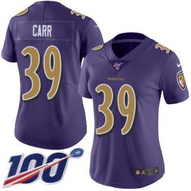 Wholesale Cheap Nike Ravens #39 Brandon Carr Purple Women\'s Stitched NFL Limited Rush 100th Season Jersey