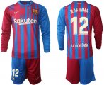 Wholesale Cheap Men 2021-2022 Club Barcelona home red blue Long Sleeve 12 Nike Soccer Jersey