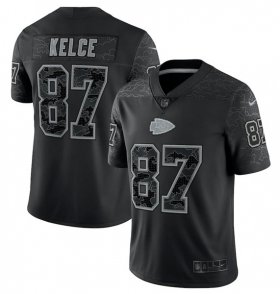 Wholesale Cheap Men\'s Kansas City Chiefs #87 Travis Kelce Black Reflective Limited Stitched Jersey