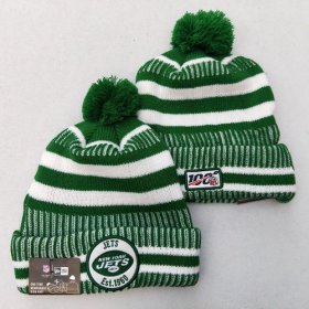 Wholesale Cheap Jets Team Logo Green 100th Season Pom Knit Hat YD