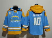 Wholesale Cheap Men's Los Angeles Chargers #10 Justin Herbert Blue Ageless Must-Have Lace-Up Pullover Hoodie
