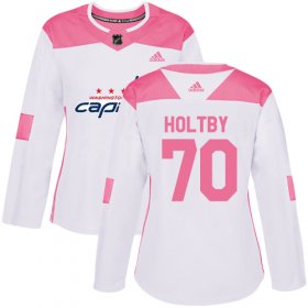 Wholesale Cheap Adidas Capitals #70 Braden Holtby White/Pink Authentic Fashion Women\'s Stitched NHL Jersey