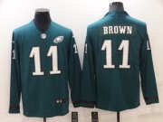 Wholesale Cheap Men's Philadelphia Eagles #11 A. J. Brown Nike Green Therma Long Sleeve Limited Jersey