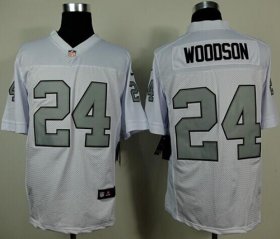 Wholesale Cheap Nike Raiders #24 Charles Woodson White Silver No. Men\'s Stitched NFL Elite Jersey
