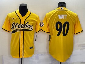 Wholesale Cheap Men\'s Pittsburgh Steelers #90 T.J. Watt Gold With Patch Cool Base Stitched Baseball Jersey
